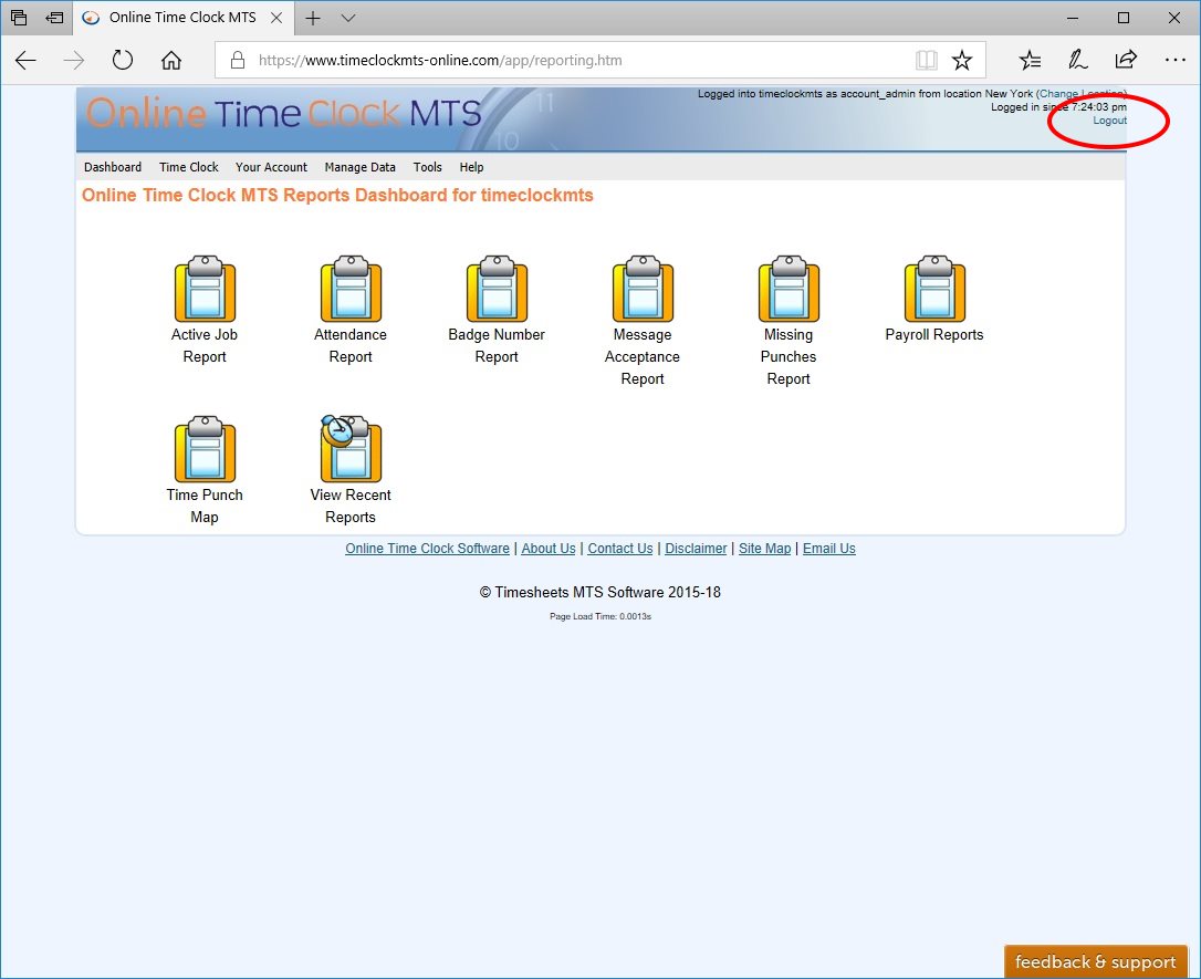 Logging Out from Your Online Time Clock MTS Account